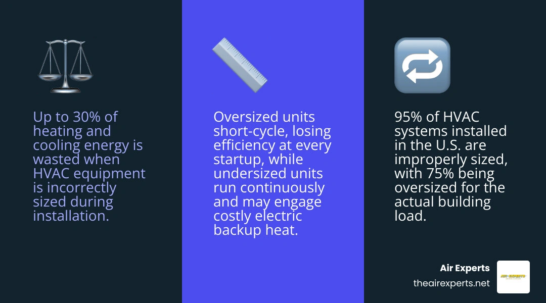 Oversized and undersized HVAC systems waste energy in different ways infographic Oversized and undersized HVAC systems waste energy in different ways infographic