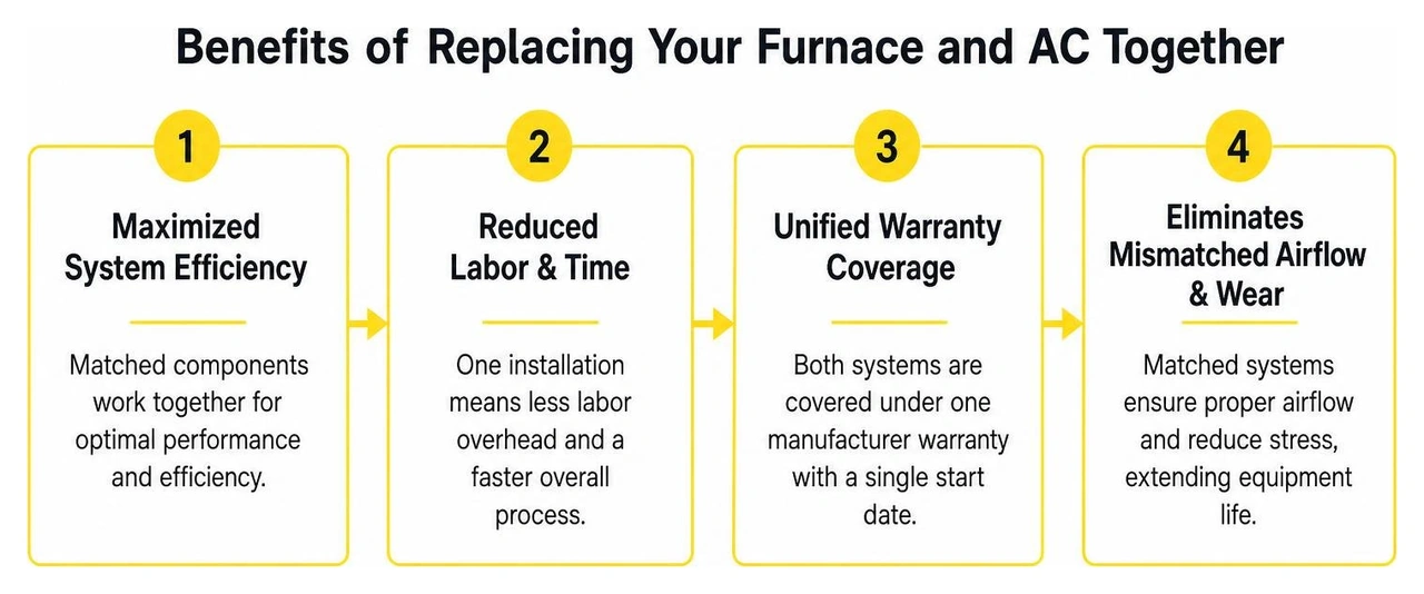 Diagram displaying benefits of replacing furnace and AC together Diagram displaying benefits of replacing furnace and AC together