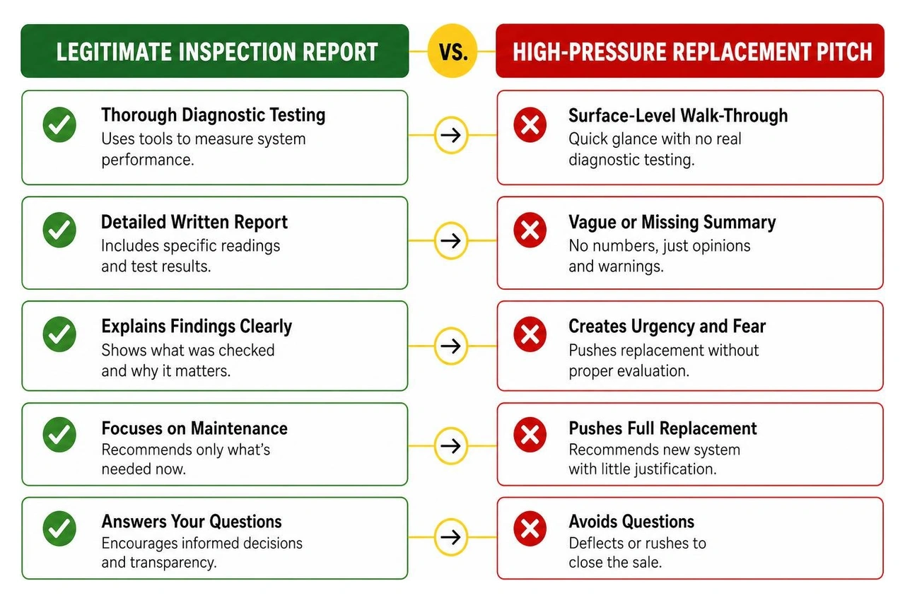 Comparison between legitimate inspection reports and high-pressure replacement pitches Comparison between legitimate inspection reports and high-pressure replacement pitches