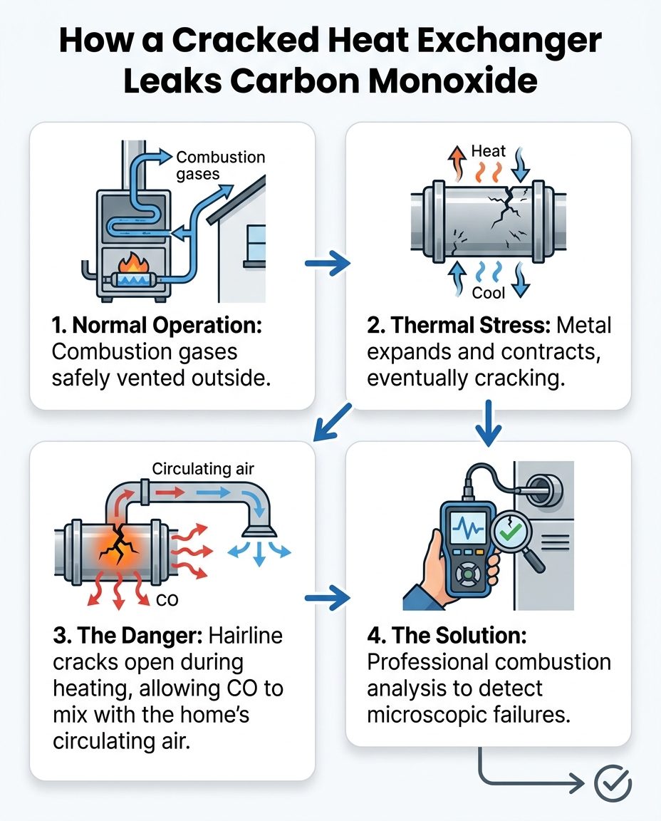 How a Cracked Heat Exchanger Leaks Carbon Monoxide