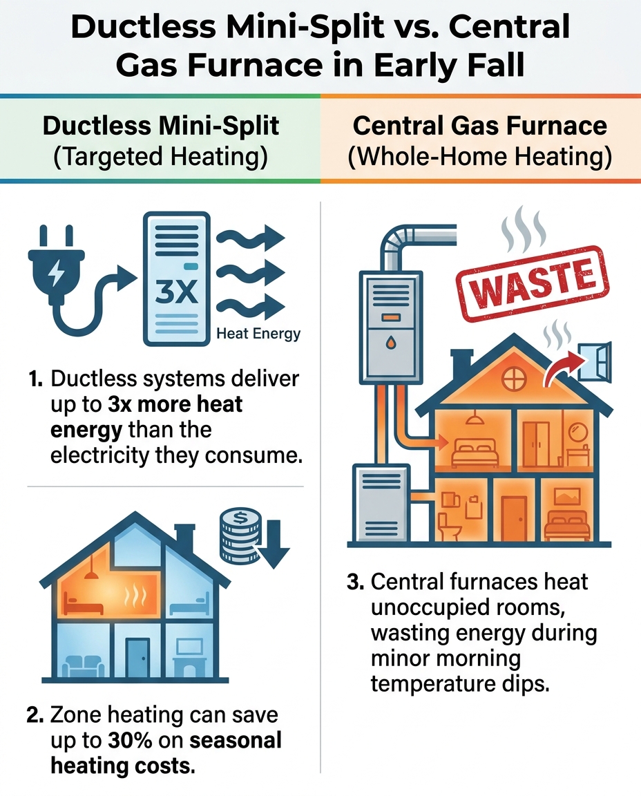 Ductless Mini-Split vs. Central Gas Furnace in Early Fall