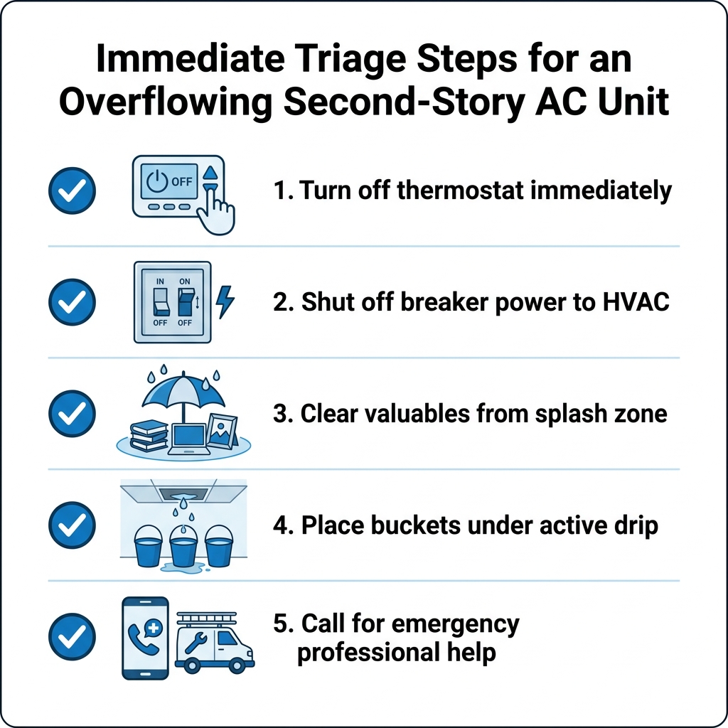Immediate Triage Steps for an Overflowing Second-Story AC Unit