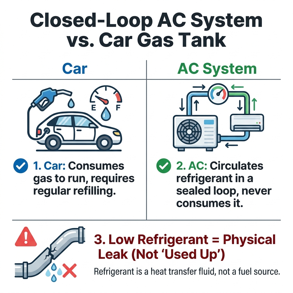 Closed-Loop AC System vs. Car Gas Tank