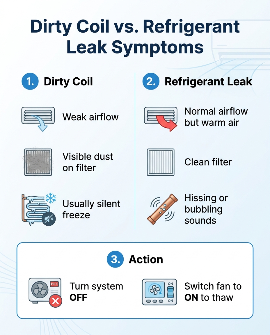Dirty Coil vs. Refrigerant Leak Symptoms