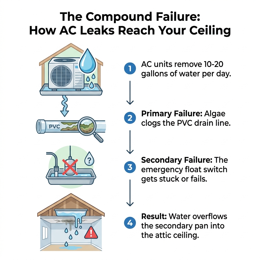 The Compound Failure: How AC Leaks Reach Your Ceiling
