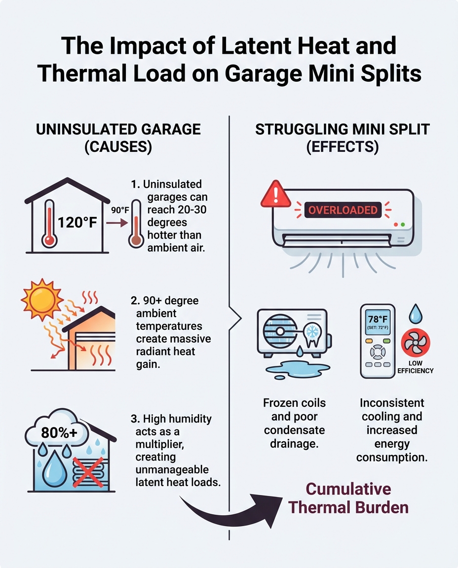 The Impact of Latent Heat and Thermal Load on Garage Mini Splits