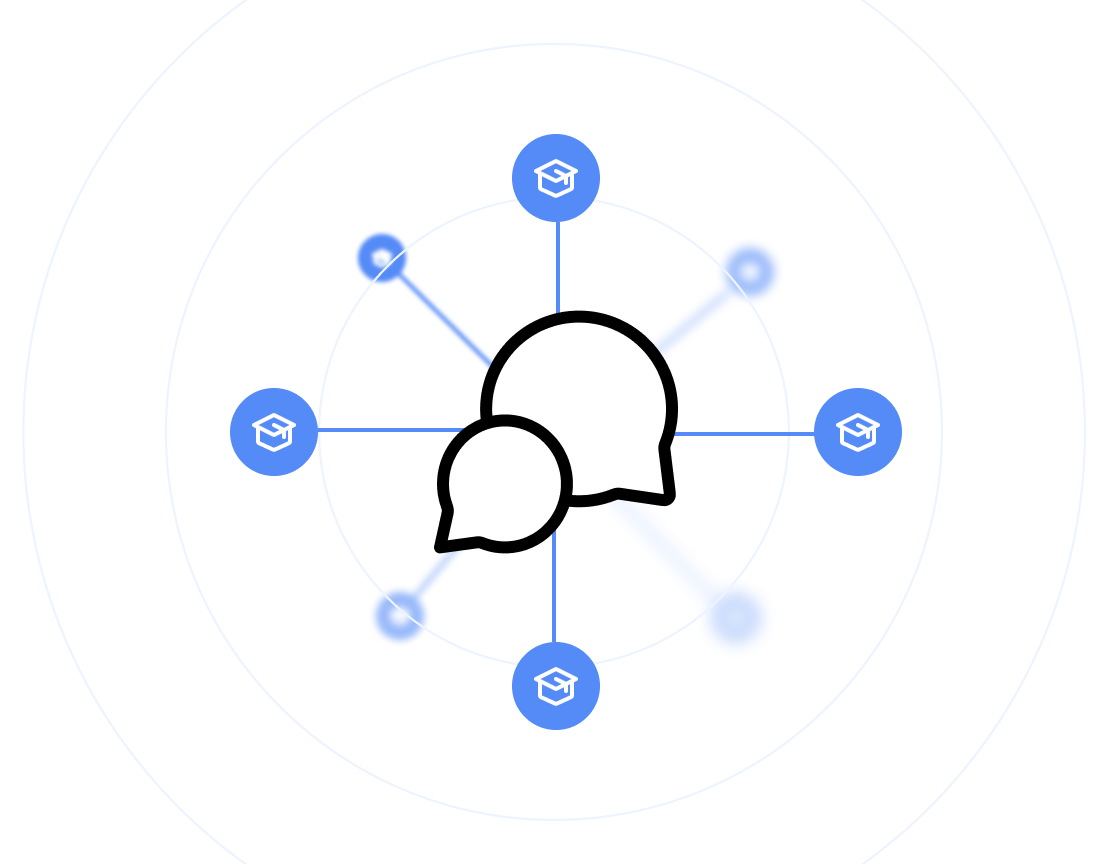 A diagram of different icons connecting to a talking bubble icon in the middle.