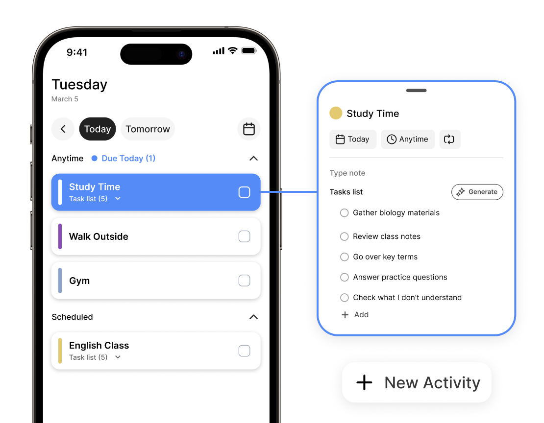 An iPhone screen featuring the Equal Edge scheduling view for organized planning.