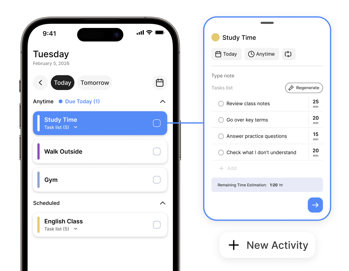 An iPhone screen featuring the Equal Edge scheduling view for organized planning.