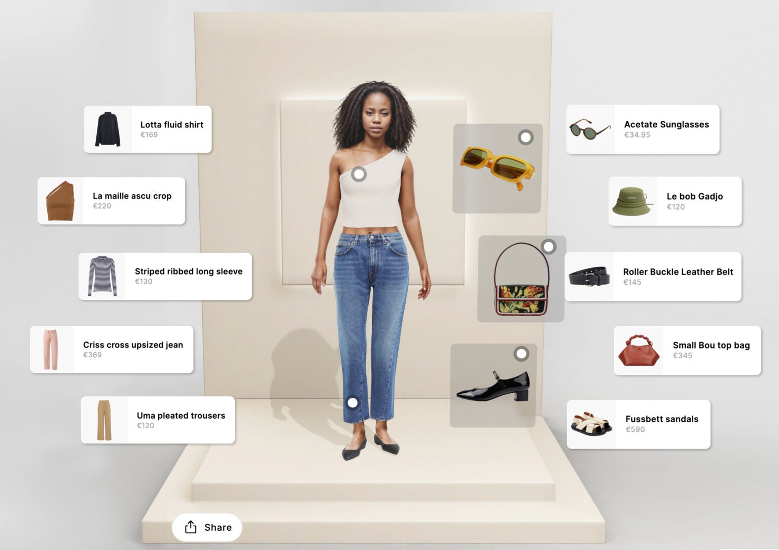 An image showing how AI helps users construct a personalized, 3D avatar that can digitally try on clothing and accessories.