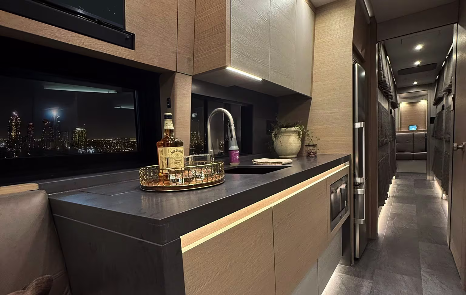Image of the kitchen area of the bus.