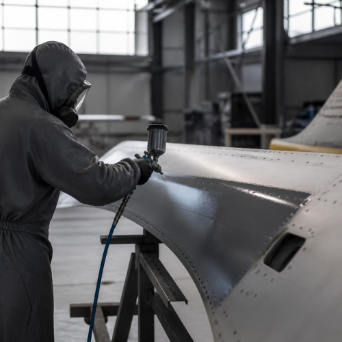 Verniciatura di componenti aeronautici in hangar