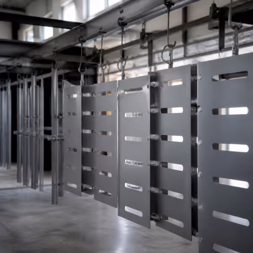 Verniciatura di lavorazioni metalliche in officina industriale
