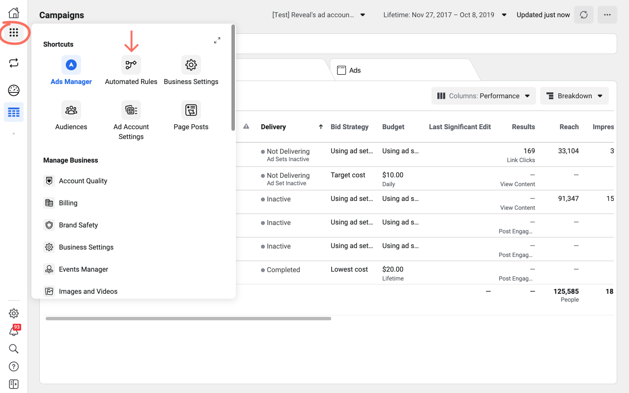 Where to find facebook automated rules