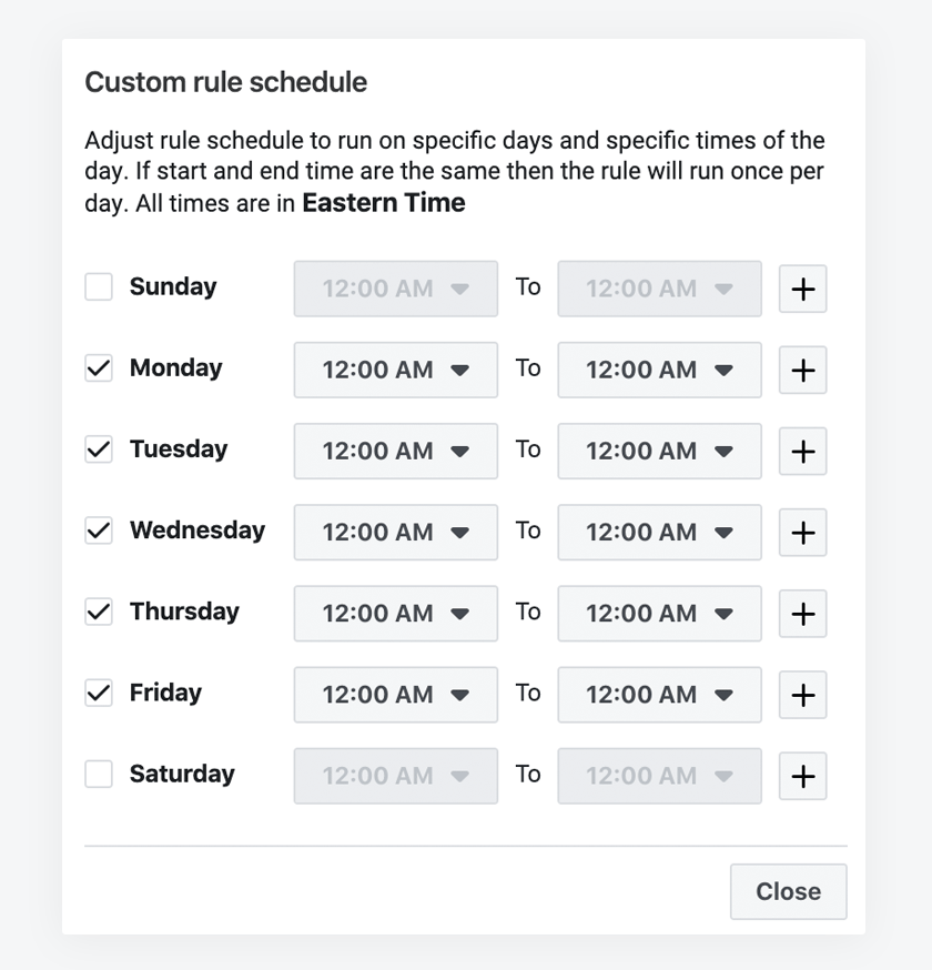 Facebook rule scheduling