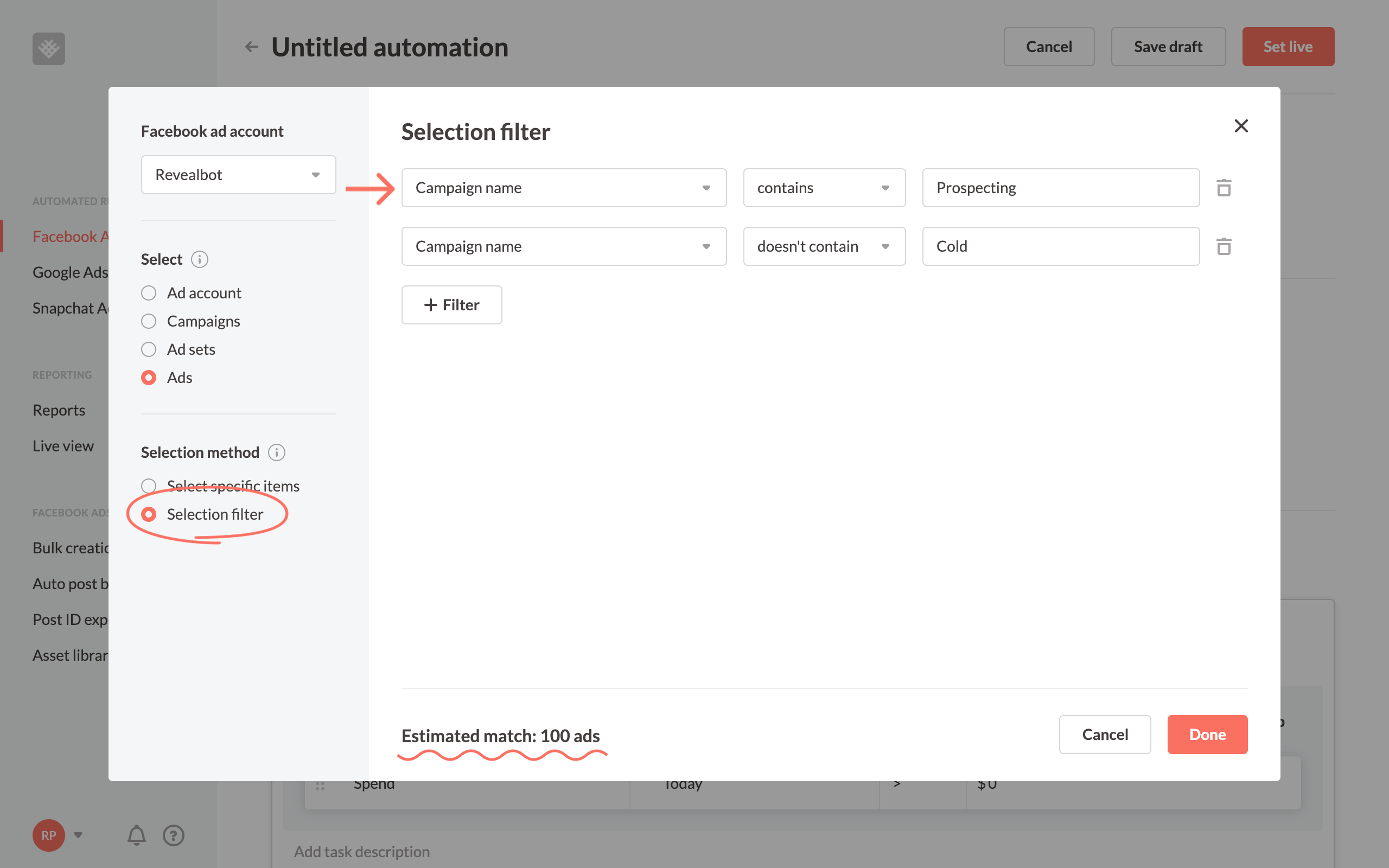 How to dynamically select objects in Revealbot automation