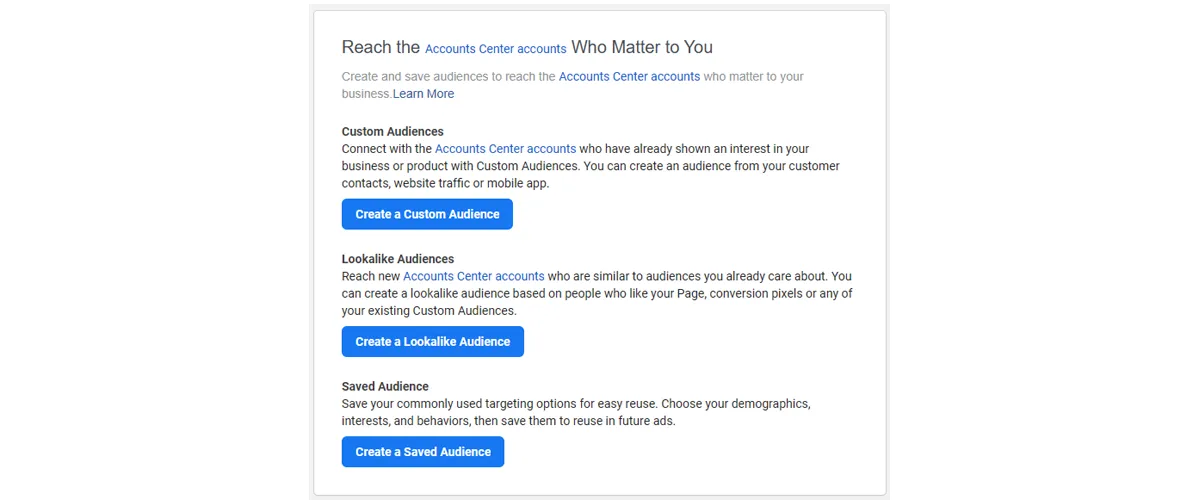 Facebook ad targeting - Create audience