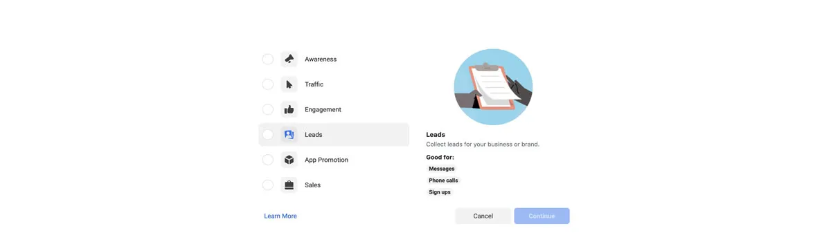 Facebook ad campaign objectives