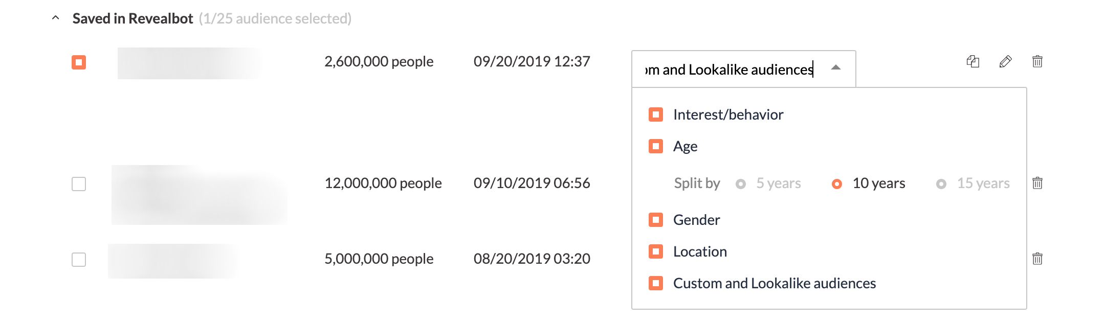 How to split your saved audience by in Revealbot