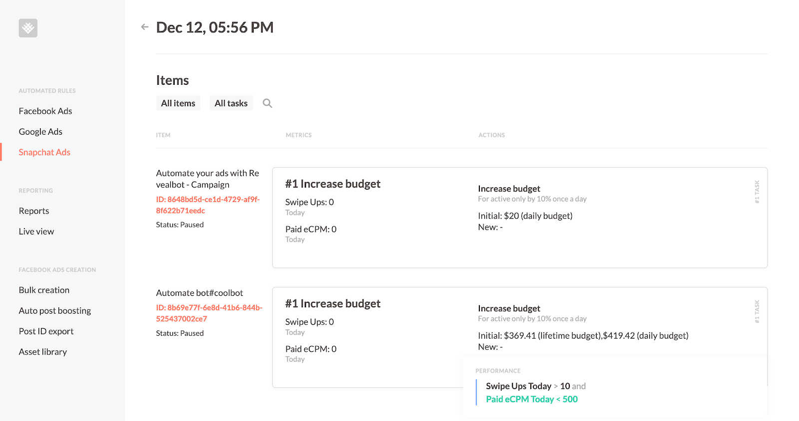 Revealbot - Troubleshooting Snapchat Automated Rules