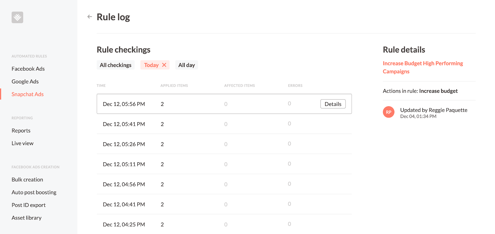 Revealbot - Troubleshooting Snapchat Automated Rules