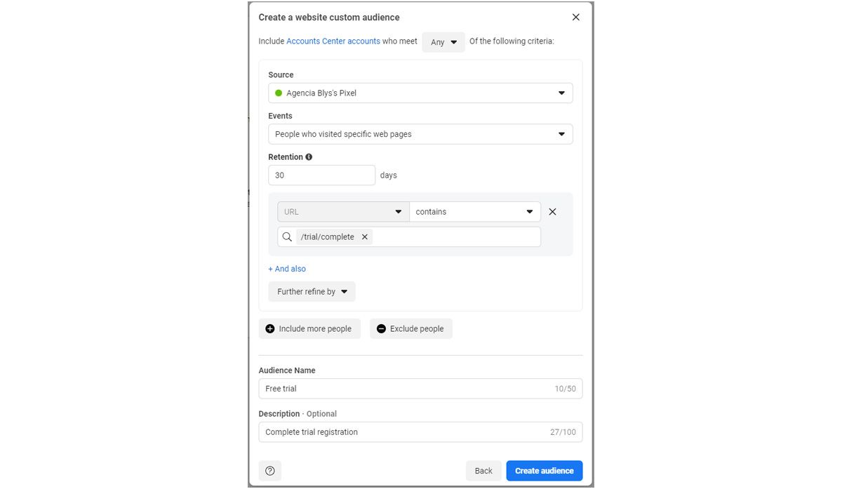 Facebook ads custom events - Create a custom audience