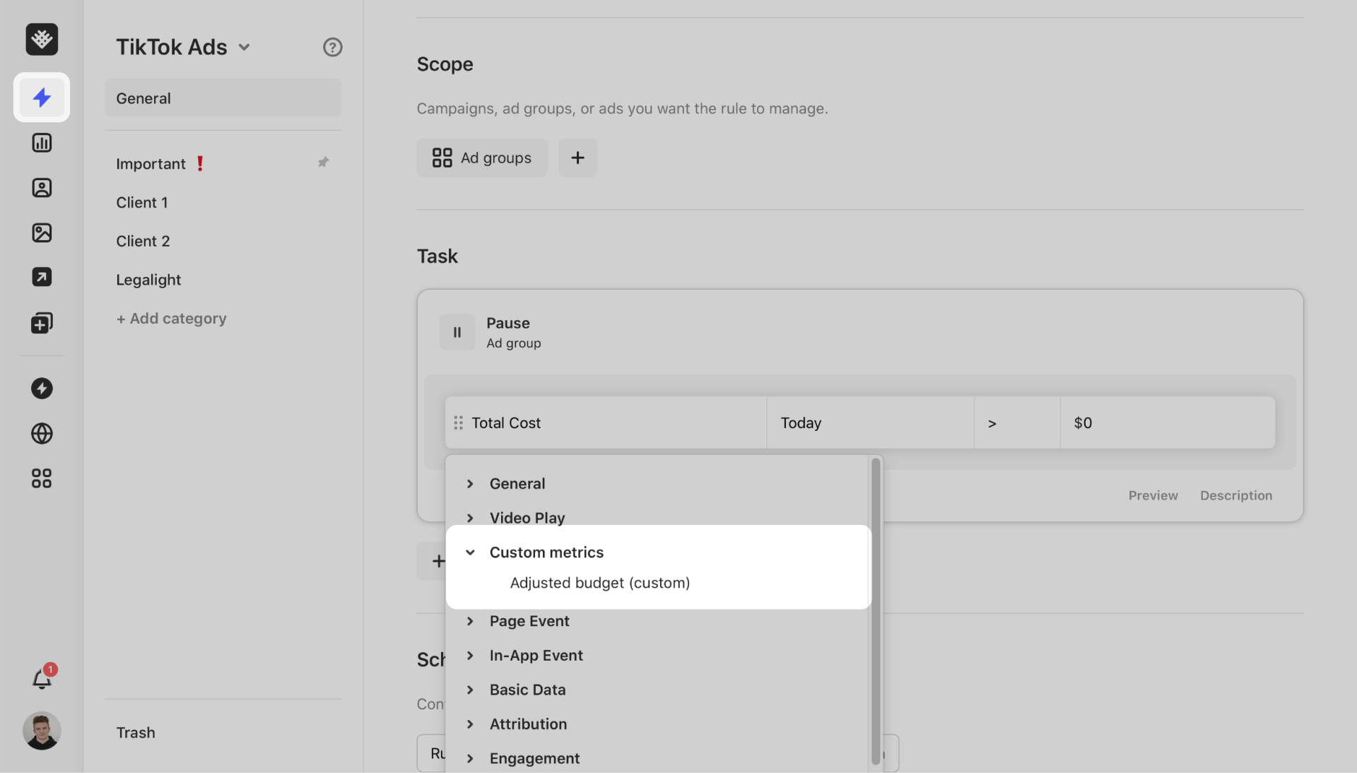 Using the custom metric in Revealbot