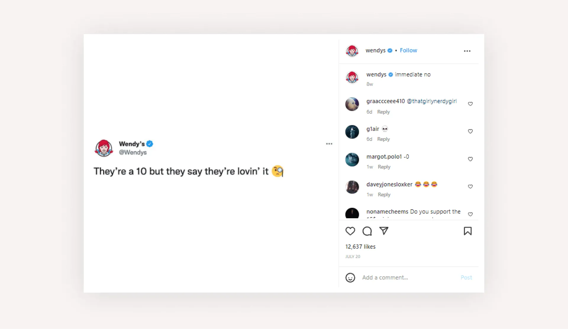 Wendy's "she’s/he’s a 10” meme campaign