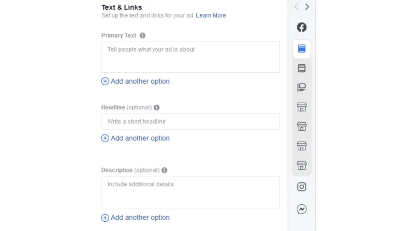 Facebook multiple text optimization