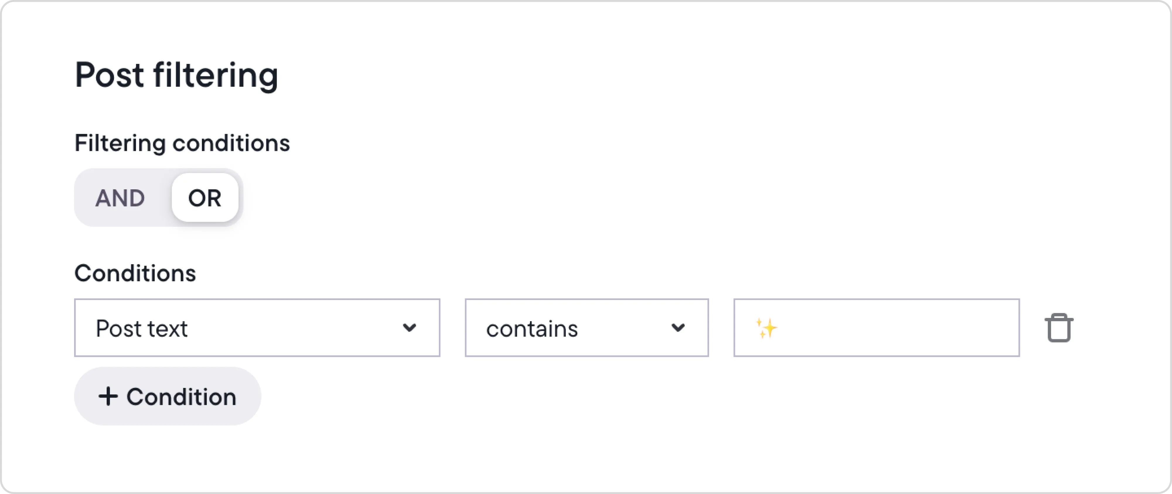 Facebook post boosting rule set to auto-promote a post containing a sparkle emoji in the text.