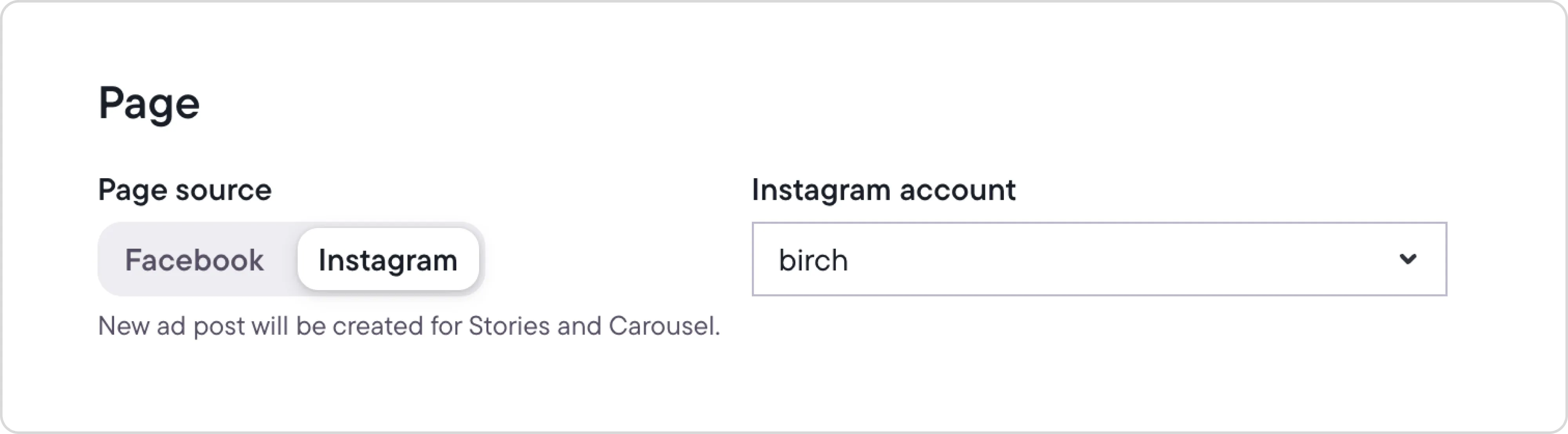 Boost post on Facebook using Instagram as the content source by selecting the page for cross-platform promotion.