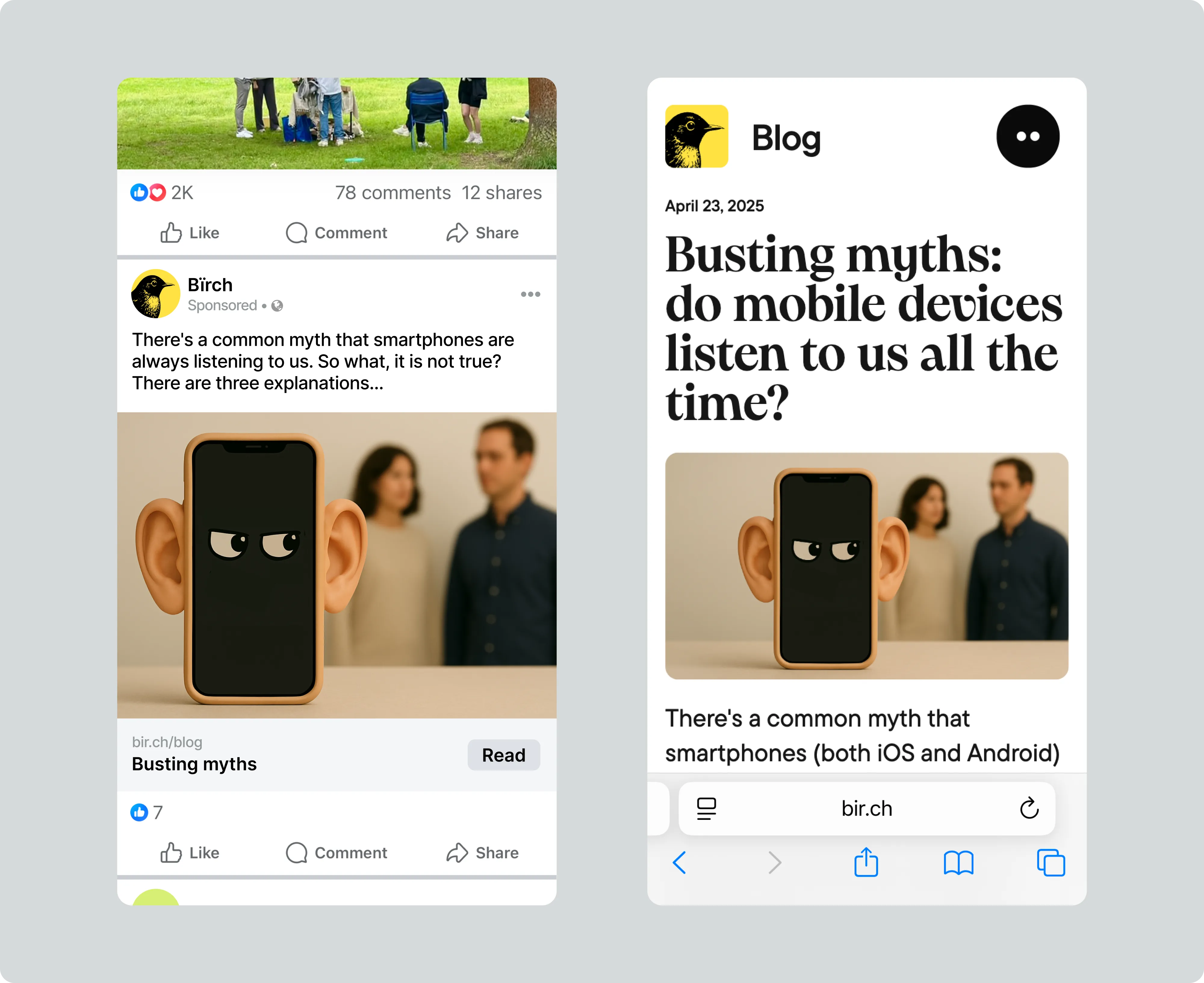 Example of a Facebook ad and how it links to the final destination URL.
