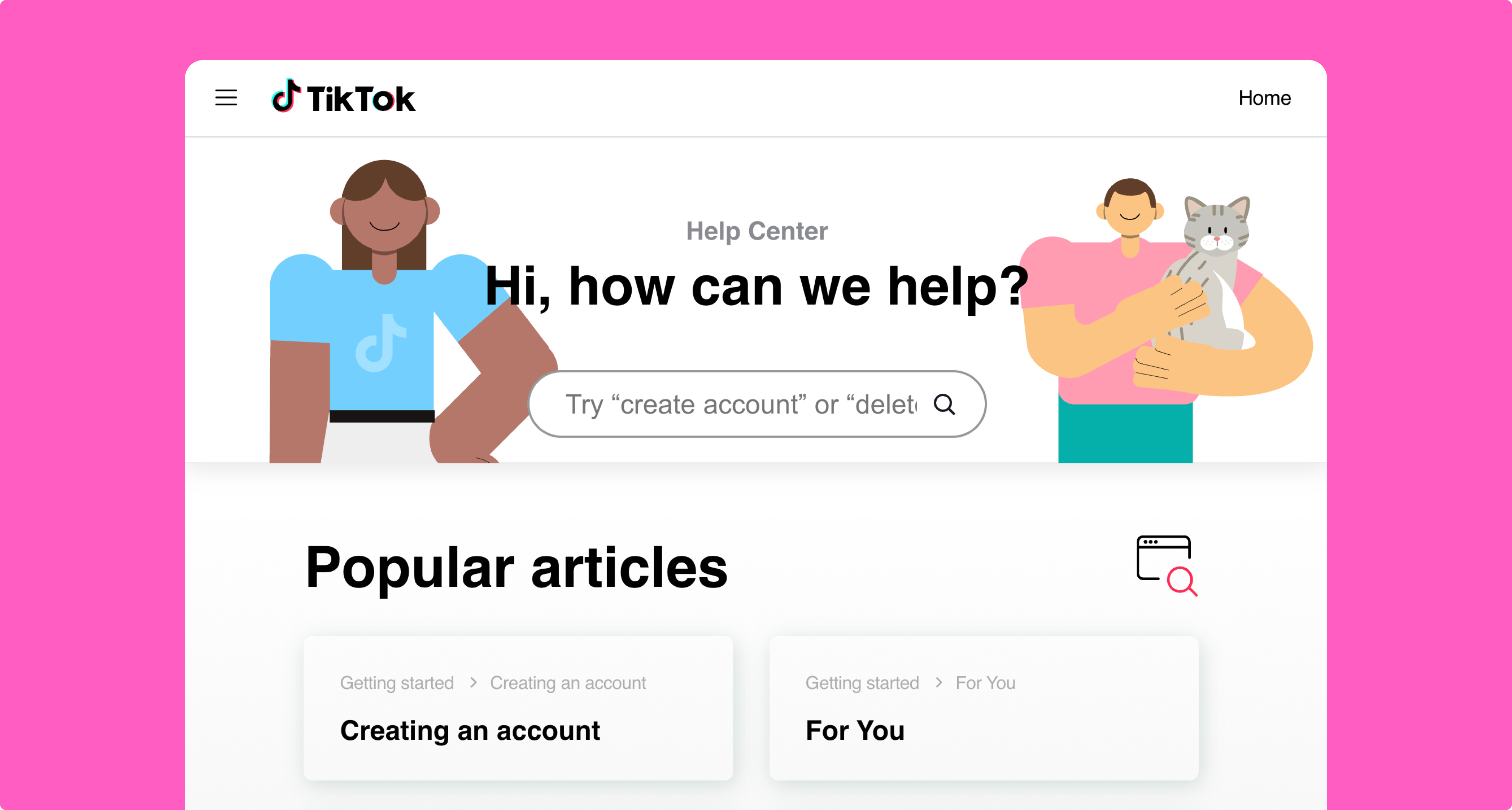 TikTok Help Center search bar