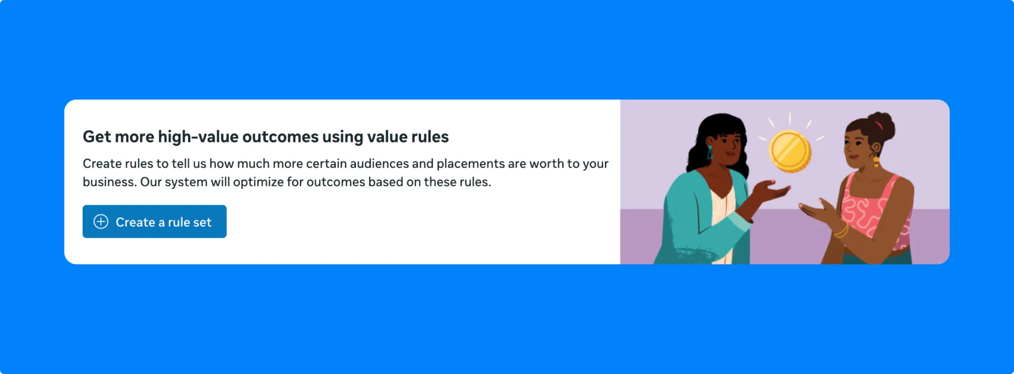 Meta Ads interface section showing a prompt titled “Get more high-value outcomes using value rules”