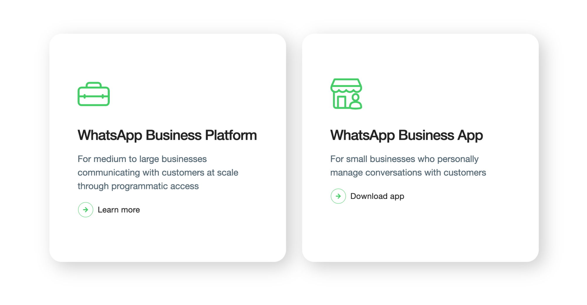 Comparison image showing WhatsApp Business Platform and WhatsApp Business App