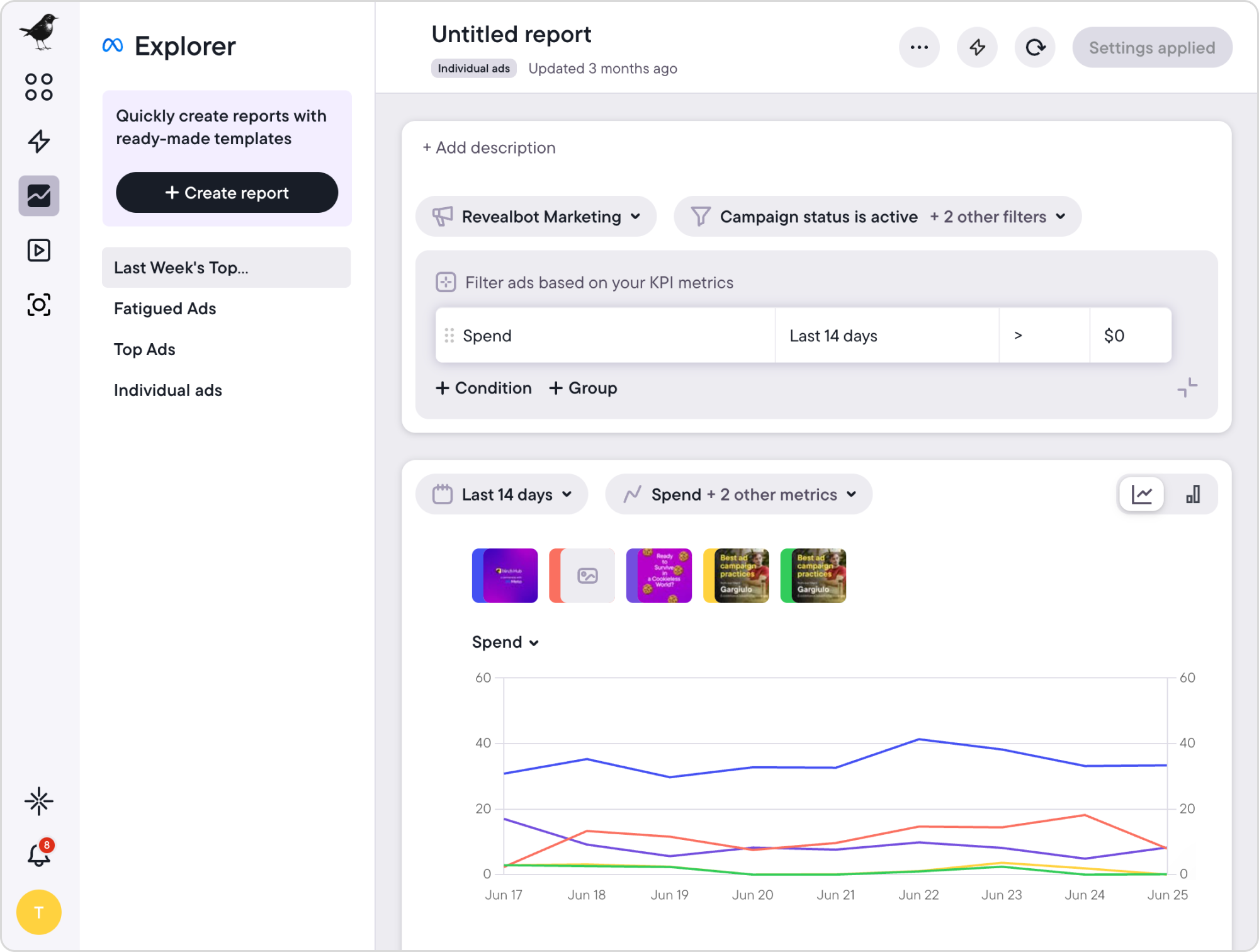 Bïrch Explorer interface provides a report creation process