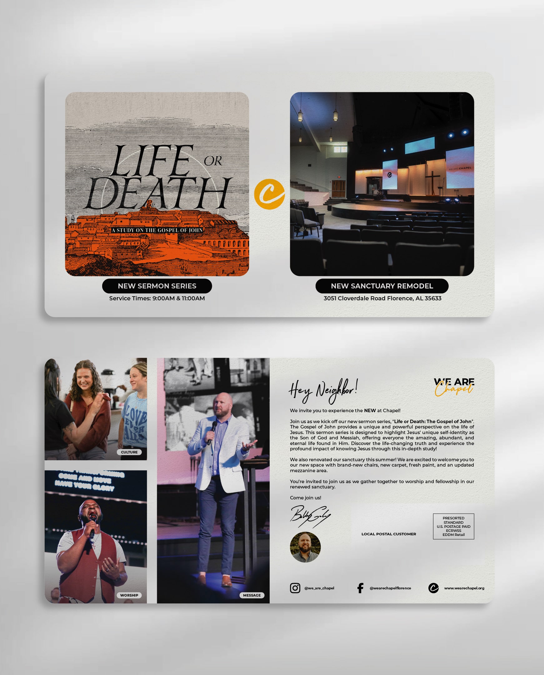 A Graphic Design Project, a Postcard for Chapel wearechapel.org