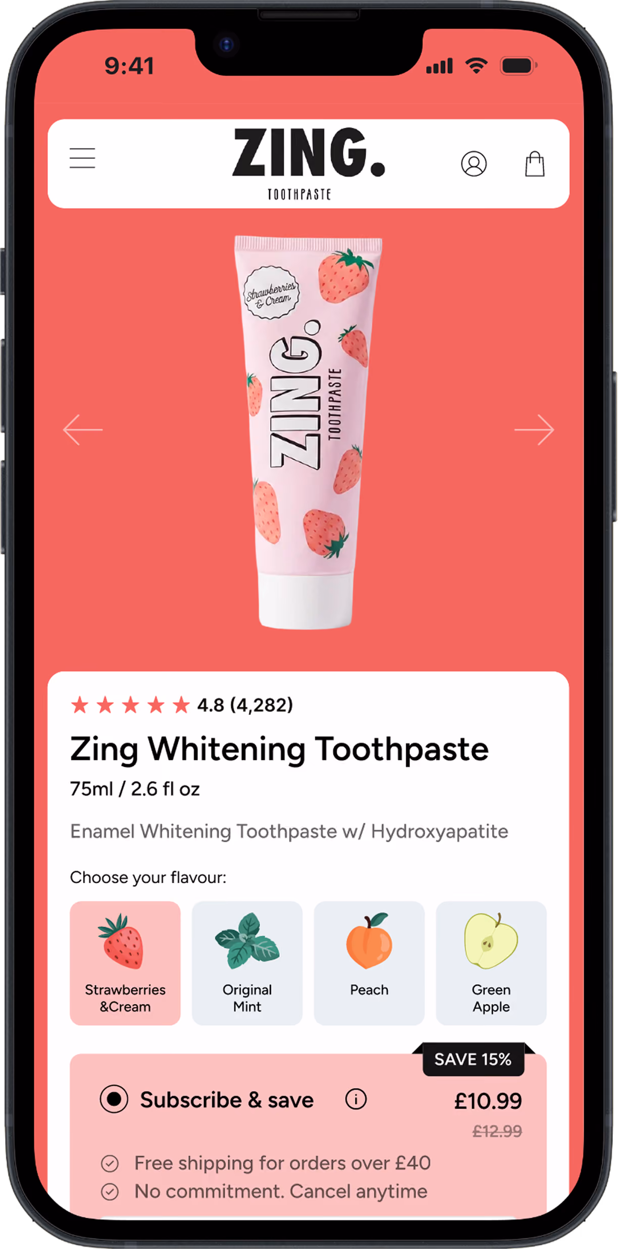 Zing product page after the redesign