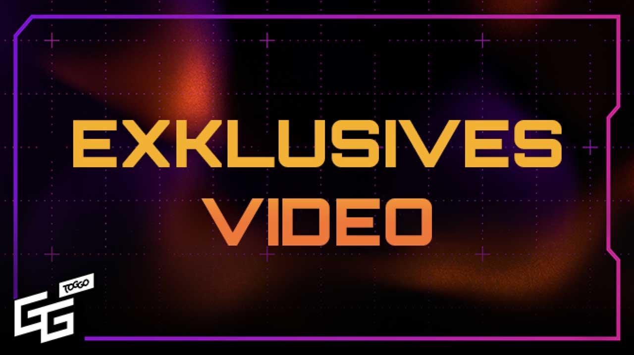 Text Exklusives Video in orange auf dunklem hintergrund mit violettem rahmen und TOGGO Logo.