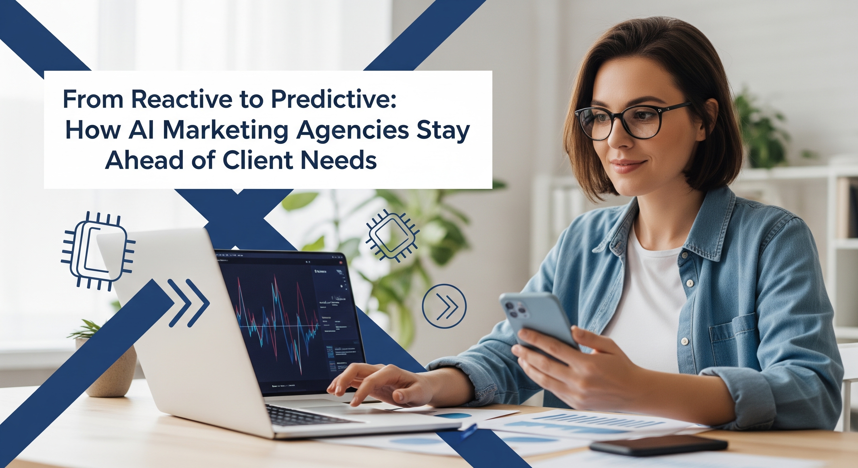 Professional using technology in AI marketing agency setting