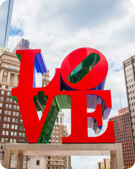 The LOVE sculpture in Philadelphia's LOVE Park.1. UNCF client gallery image.