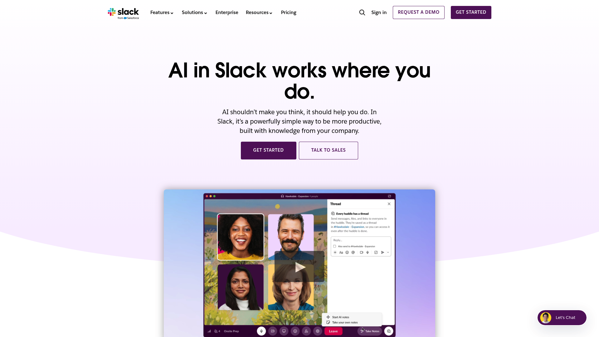 A screenshot of the Slack homepage, a popular choice among Google Groups alternatives for moving internal team chats out of email.