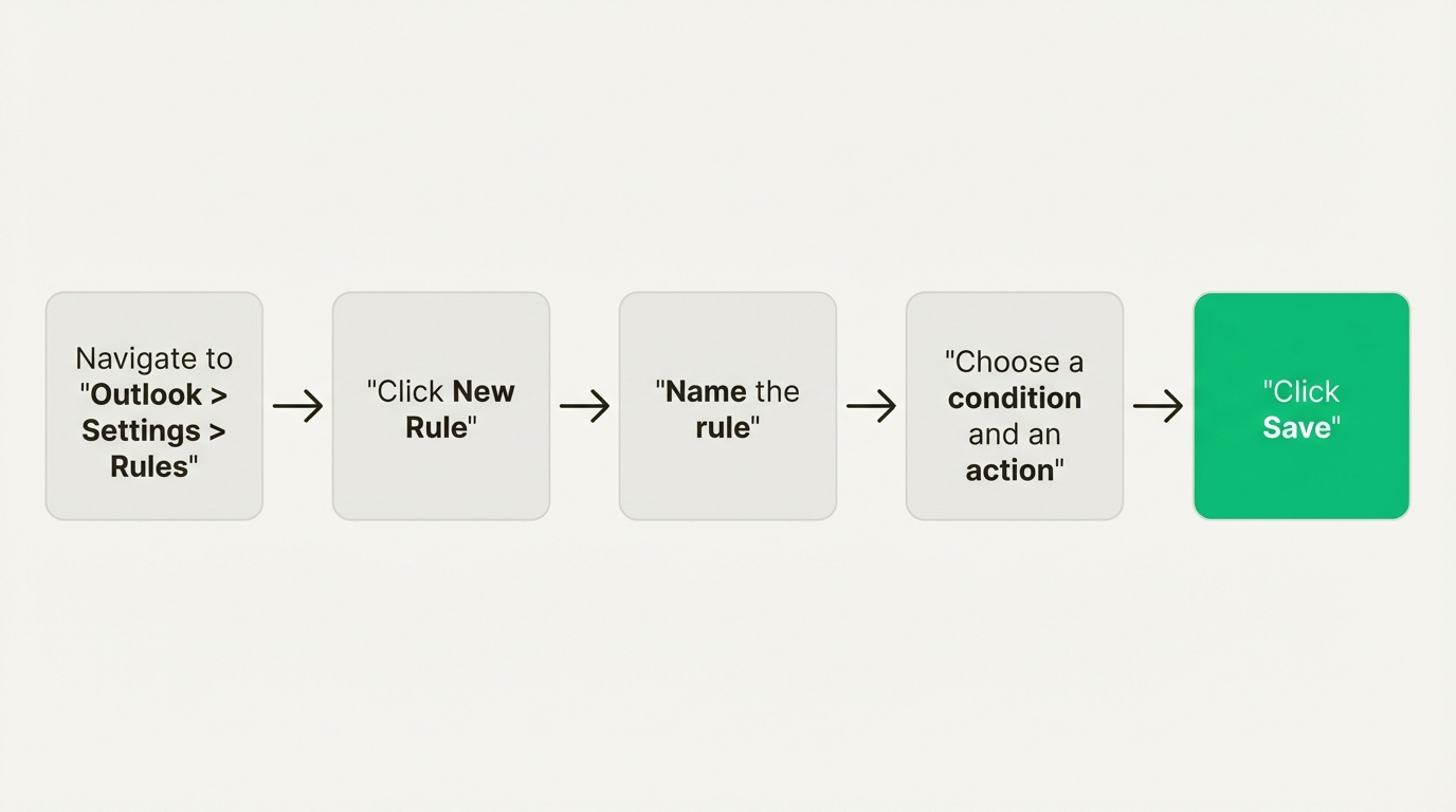 The simple five-step process for creating server-side rules in Outlook for Mac.