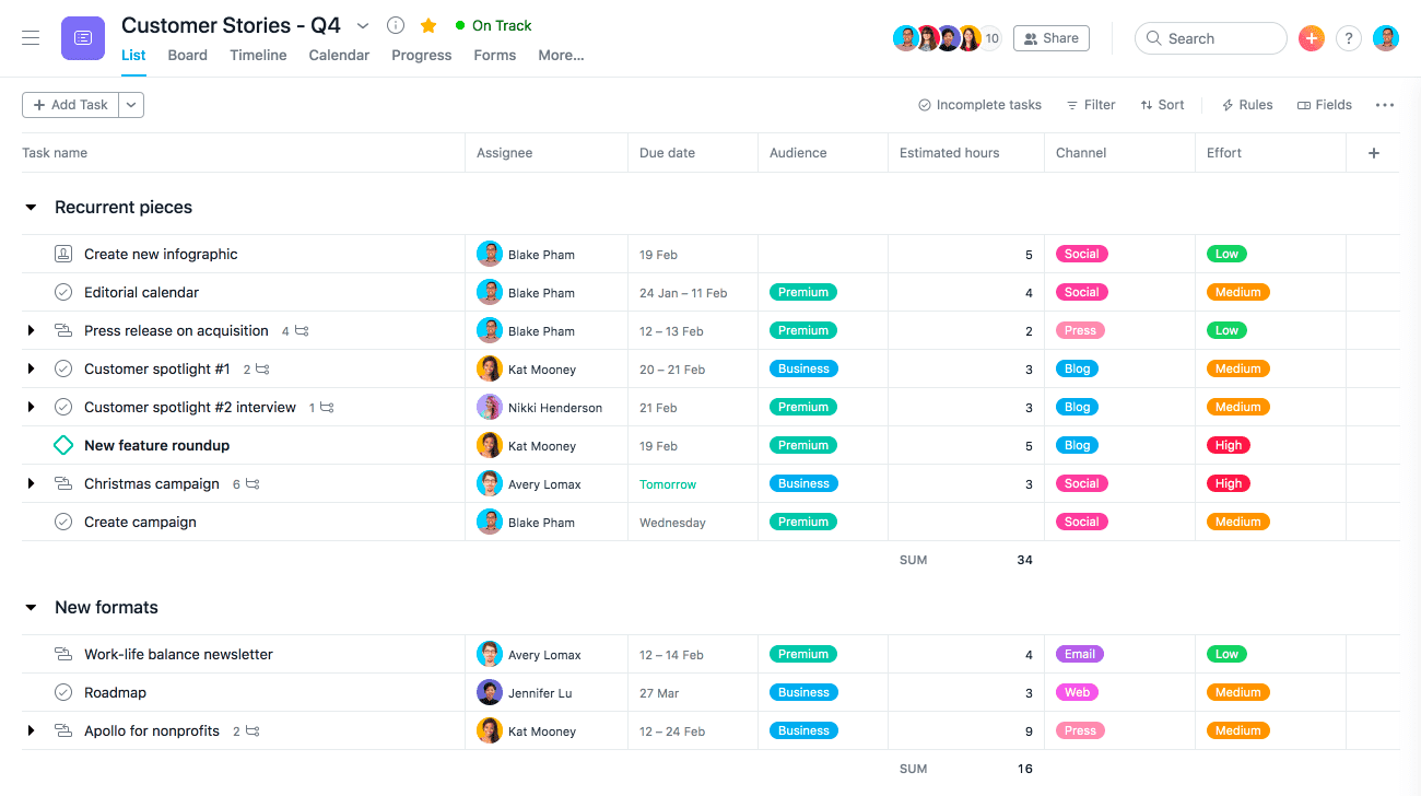 Asana project example.