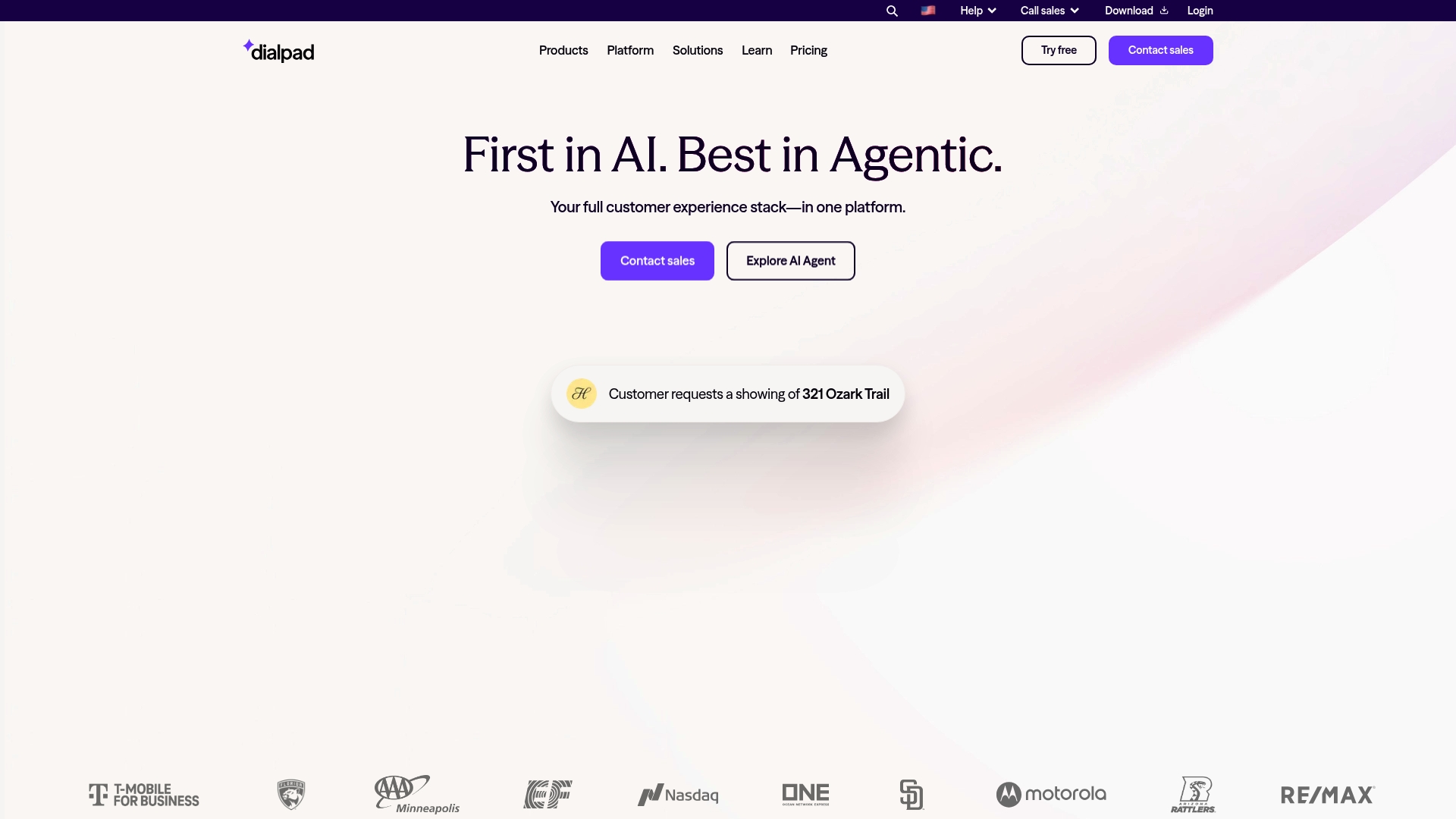 A screenshot of the Dialpad website, which is an AI-powered communication platform for businesses.
