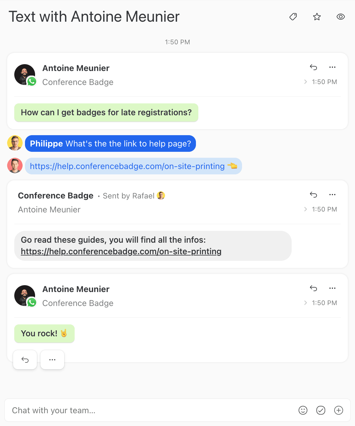 WhatsApp messages in Missive