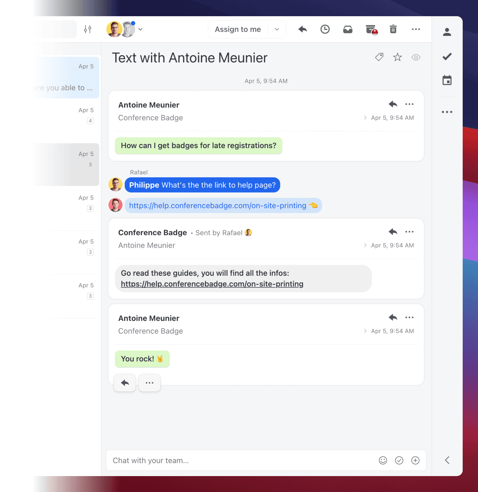 WhatsApp messages in Missive