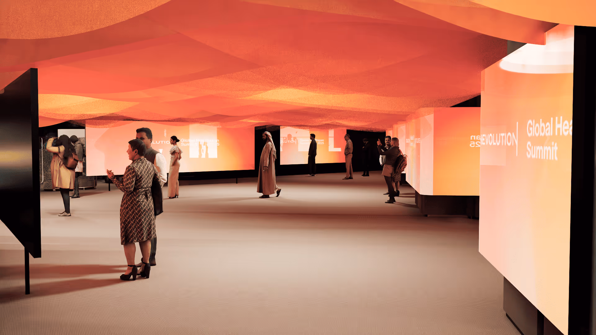 Hevolution Summit carousel image depicting audience engagement and event spaces.