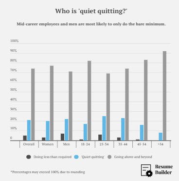 Quiet quitting patterns across age groups and genders, highlighting minimum effort trends.