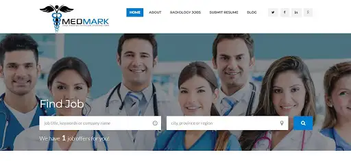 MedMark physician recruitment site highlighting nationwide radiology job search.